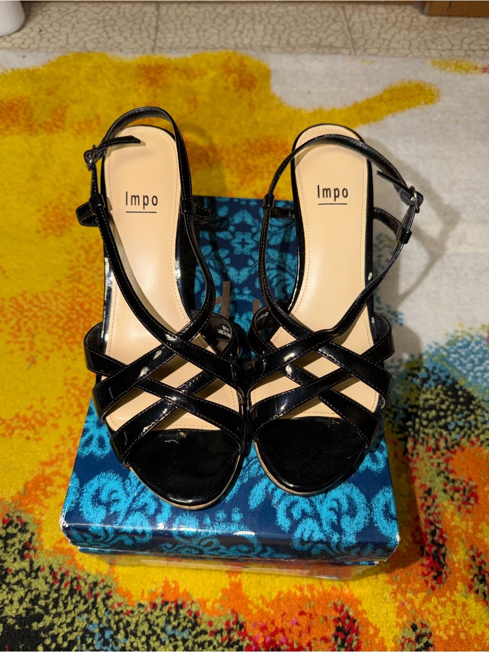 Impo Black Patent Crisscross Slingback Heels